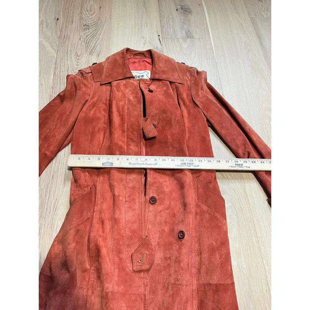 1970s Vintage Cognac Suede Leather Duster Coat Sz 10 Made in Brazil Streetwear - Picture 15 of 16